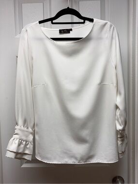 By Me White Ruffle Cuff Blouse – Women’s Size L – Ivory/Cream Career Top